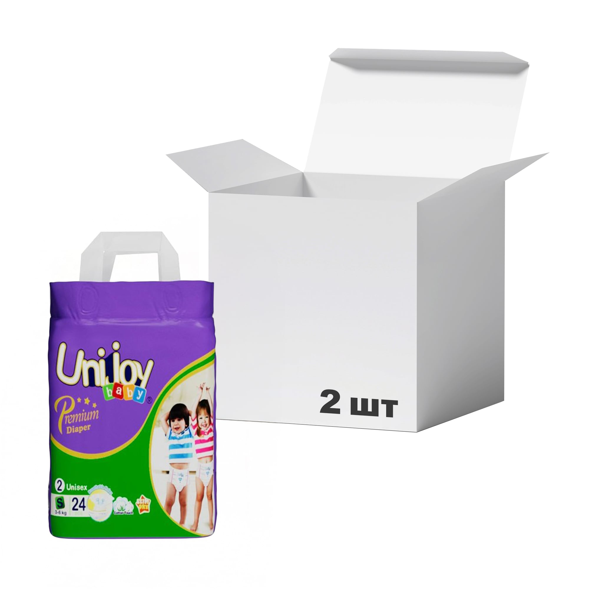 Упаковка підгузків Unijoy Premium Diapers розмір S (3-6 кг), 24 шт * 2 шт