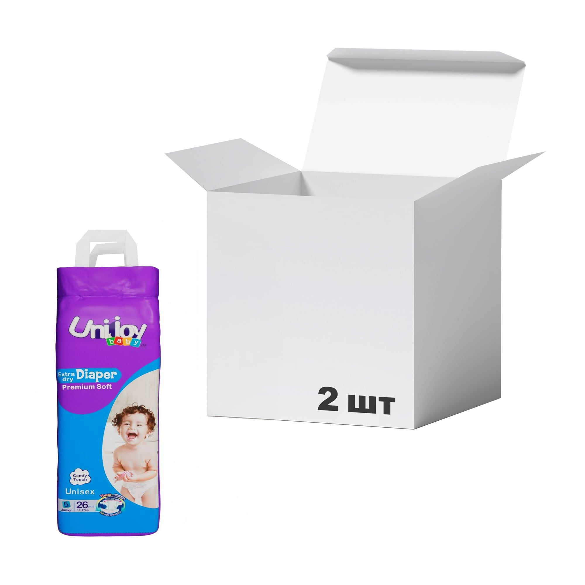 Упаковка підгузків Unijoy Premium Soft розмір XL (14-17 кг), 26 шт * 2 шт